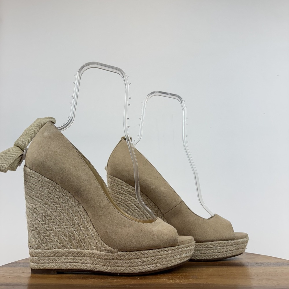 New Womens Jessica Simpson Zavida Beige Ankle Tie Platform Wedges Size 11 M NWOB